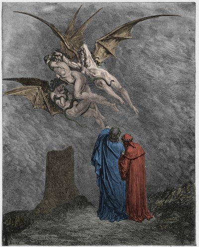 جحيم ، كانتو 9: Erinyes البشعة: Megaera ، Tisiphone ، Alecto بواسطة غوستاف دور