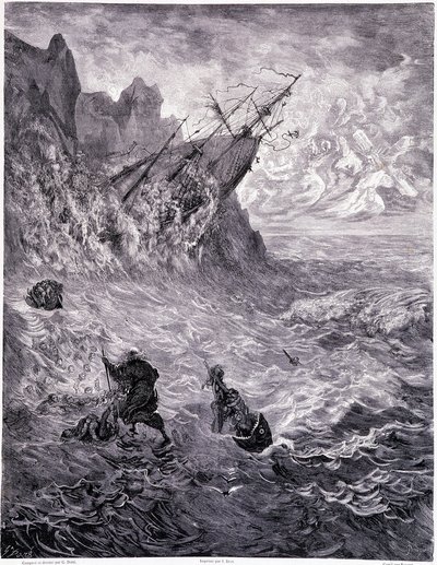 أعبر البحار ... اللوحة X ​​- رسم غوستاف دوري (1832-1883) ، لـ La legende du Jeif يتجول بواسطة Pierre Dupont ، إصدار Librairie du Magasin Picturesque ، باريس 1862 بواسطة غوستاف دور
