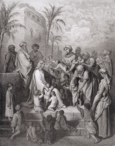 يسوع يبارك الأطفال ، نقشه ستيفان بانميكر (1847-1930) ج بواسطة غوستاف دور