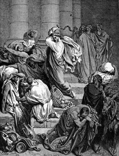 يطارد يسوع المسيح تجار الهيكل. رسم توضيحي لغوستاف دوريه. بواسطة غوستاف دور