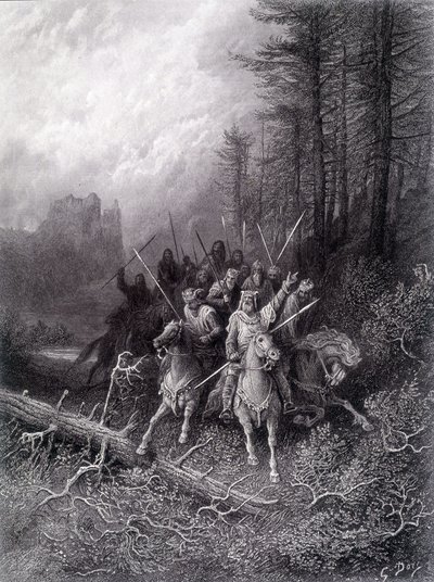 الملك آرثر في غابة Broceliande (دورة فرسان المائدة المستديرة) - في "" Viviane "لألفريد تينيسون ، رسم إيضاحي لـ G. Doré بواسطة غوستاف دور