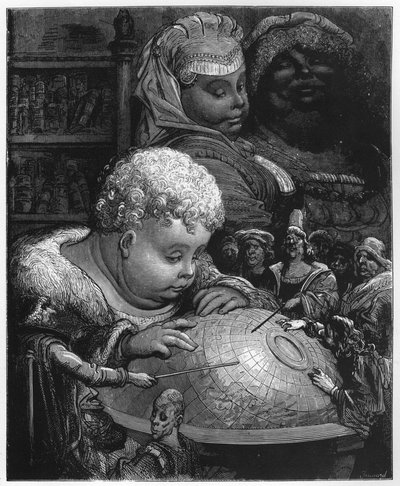 L'education de Gargantua - تعليم Gargantua - رسم توضيحي من "Gargantua and Pantagruel" بقلم فرانسوا رابليه - نقش لغوستاف دوري (1832-1883) بواسطة غوستاف دور