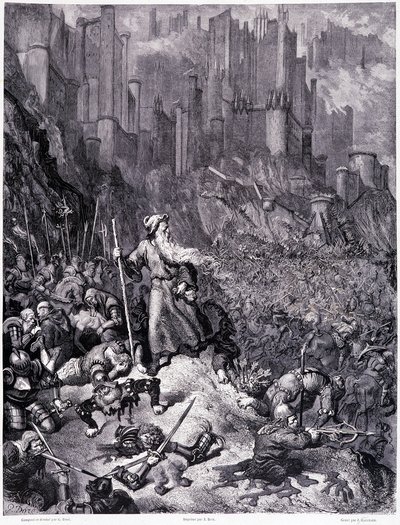 Les Batailles ، اللوحة IX - رسم غوستاف دوري (1832-1883) ، لـ La legende du Jeif يتجول بواسطة Pierre Dupont ، إصدار Librairie du Magasin Picturesque ، باريس 1862 بواسطة غوستاف دور