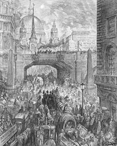 لودجيت هيل ، من "لندن ، رحلة حج" ، كتبها وليام بلانشارد جيرولد (1826-1894) حانة. 1872 (النقش) بواسطة Gustave Dore