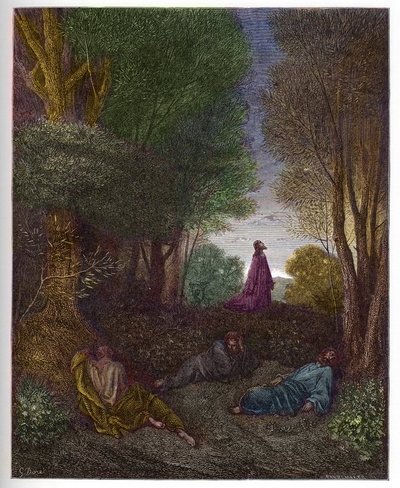 صلاة يسوع في بستان الزيتون - صلاة يسوع في بستان الزيتون - نقش في "The Bible illustree" بقلم غوستاف دوري (1832-1883) - نقش من "" الكتاب المقدس دوري " بواسطة غوستاف دور
