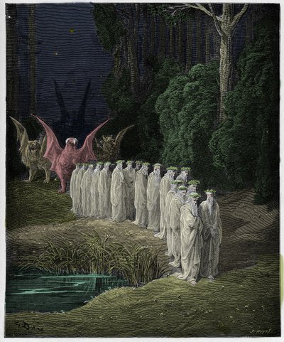 Purgatorio ، كانتو 29: 24 شيخًا في الموكب المروع ، صورة من "الكوميديا الإلهية" لدانتي أليغييري ، 1885 بواسطة غوستاف دور