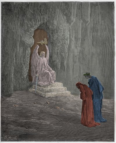 Purgatorio ، كانتو 9: دانتي وفيرجيل في بوابات المطهر ، توضيح من "الكوميديا الإلهية" لدانتي أليغييري ، 1885 بواسطة غوستاف دور