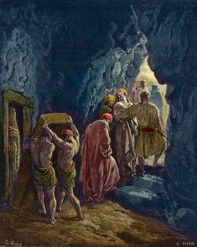 وفاة سارة 127 عامًا - دفن زوجة إبراهيم ، سارة - نقش غوستاف دوري - تلوين لاحقًا بواسطة غوستاف دور
