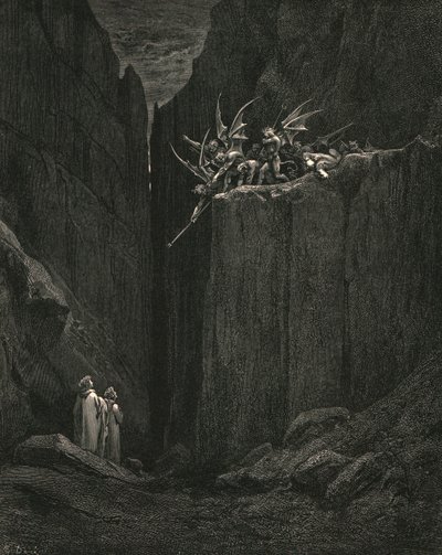 بالكاد وصلت قدميه إلى أدنى السرير أسفله ، c1890. بواسطة غوستاف دور