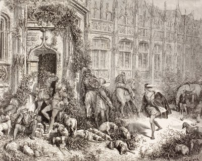 مشهد من فيلم الجميلة النائمة لتشارلز بيرولت. من El Mundo Ilustrado، نُشر في برشلونة، حوالي عام 1880. بواسطة غوستاف دور