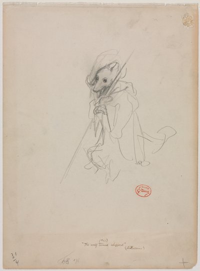 رسم تخطيطي لـ "The Wolf Turned Shepherd" (وجه) بواسطة غوستاف دور
