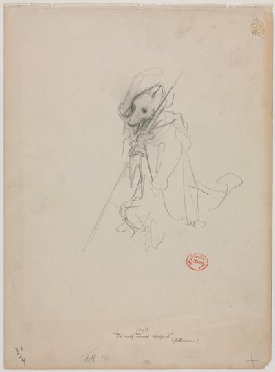رسم تخطيطي للذئب تحول إلى الراعي ، ج. 1868. بواسطة غوستاف دور