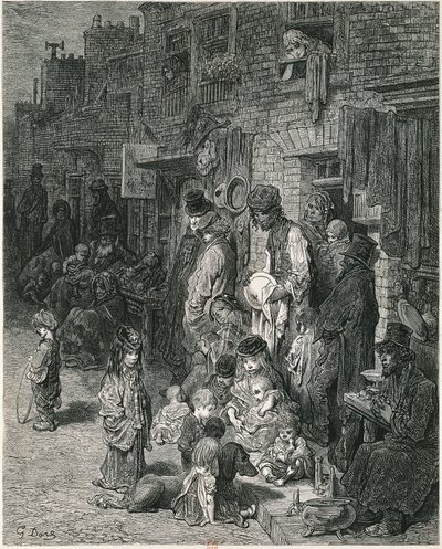 الأحياء الفقيرة في لندن ، بقلم غوستاف دوري ، نقش بواسطة Gustave Dore