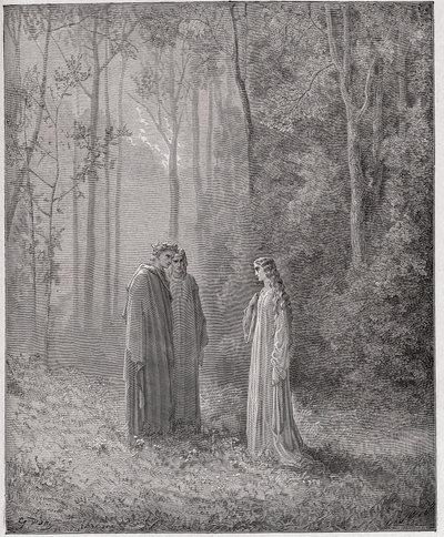 الكوميديا الإلهية (La Divina Comedia ، La Divine Comedie) ، Purgatorio ، كانتو 5: دانتي يتحدث مع بيا دي تولومي (تولومي) - بقلم دانتي أليغيري (1265-1321) - رسم من غوستاف دوري (1832-1883) بواسطة غوستاف دور