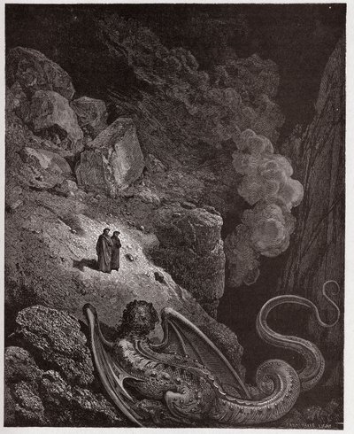 الكوميديا الإلهية (La Divina Commedia ، La Divine Comedie) ، Inferno ، Canto 17: Geryon ، رمز الخداع - بواسطة Dante Alighieri (1265-1321) - رسم توضيحي لـ Gustave Dore (1832-1883) بواسطة غوستاف دور