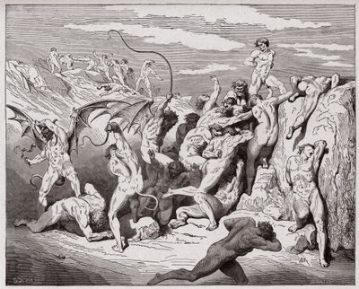 الكوميديا الإلهية (La Divina Commedia ، La Divine Comedie) ، Inferno ، Canto 18: Devils and Seducers - بقلم Dante Alighieri (1265-1321) - رسم توضيحي لـ Gustave Dore (1832-1883) بواسطة غوستاف دور