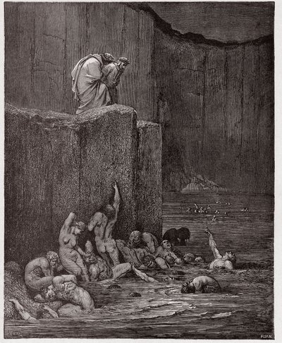 الكوميديا الإلهية (La Divina Commedia ، La Divine Comedie) ، Inferno ، Canto 18: Paramours و flatterers في الدائرة الثامنة - بواسطة Dante Alighieri (1265-1321) - رسم من Gustave Dore (1832-1883) بواسطة Gustave Dore