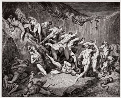 الكوميديا الإلهية (La Divina Commedia ، La Divine Comedie) ، Inferno ، Canto 24: اللصوص الذين تعذبهم الثعابين - بقلم دانتي أليغيري (1265-1321) - رسم غوستاف دوري (1832-1883) بواسطة غوستاف دور