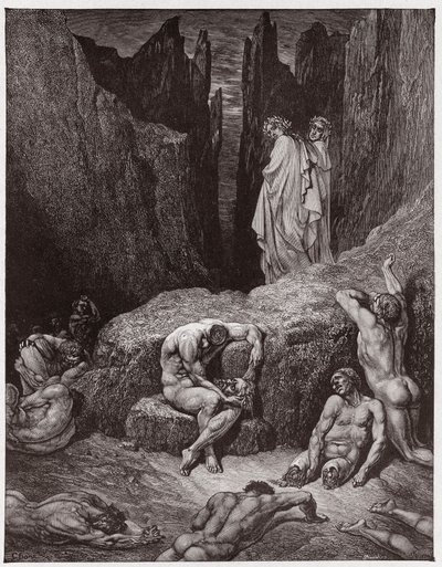 الكوميديا الإلهية (La Divina Commedia ، La Divine Comedie) ، Inferno ، Canto 29: Virgil يعبر عن فضول Dante - بقلم Dante Alighieri (1265-1321) - رسم من Gustave Dore (1832-1883) بواسطة غوستاف دور