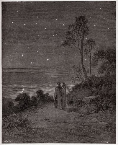 الكوميديا الإلهية (La Divina Commedia ، La Divine Comedie) ، Inferno ، Canto 2: السماء المظلمة في الليلة الأولى - بواسطة Dante Alighieri (1265-1321) - رسم توضيحي لـ Gustave Dore (1832-1883) بواسطة غوستاف دور