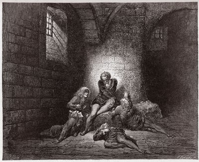 الكوميديا الإلهية (La Divina Commedia ، La Divine Comedie) ، Inferno ، Canto 33: Ugolino وأبنائه مطمئنون ويتضورون جوعاً - بقلم دانتي أليغيري (1265-1321) - رسم من غوستاف دوري (1832-1883) بواسطة غوستاف دور