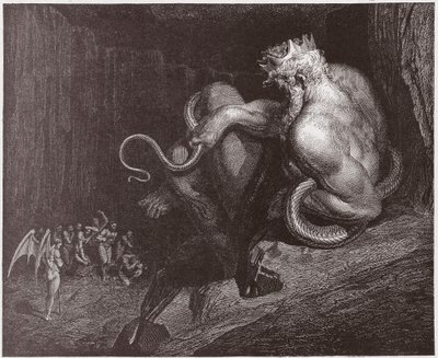 الكوميديا الإلهية (La Divina Commedia ، La Divine Comedie) ، Inferno ، Canto 5: مينوس يحكم على التجاوزات ويرسل الأرواح - بقلم دانتي أليغييري (1265-1321) - رسم من غوستاف دوري (1832-1883) بواسطة غوستاف دور