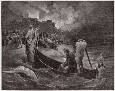 الكوميديا الإلهية (La Divina Commedia ، La Divine Comedie) ، جحيم ، كانتو 8: نزول فيرجيل ودانتي في قلعة ديس - بقلم دانتي أليغيري (1265-1321) - رسم توضيحي لغوستاف دوري (1832-1883) بواسطة غوستاف دور
