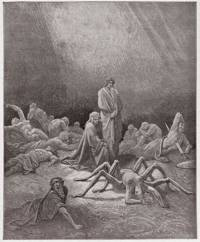 الكوميديا الإلهية (La Divina Commedia ، La Divine Comedie) ، Purgatorio ، Canto 12: دانتي يرى روح أراكني - بقلم دانتي أليغيري (1265-1321) - رسم من غوستاف دوري (1832-1883) بواسطة غوستاف دور