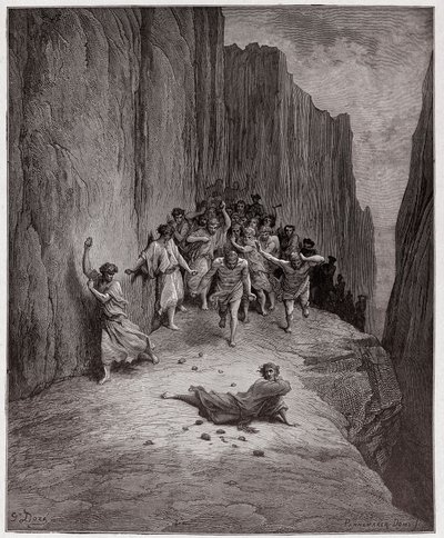 الكوميديا الإلهية (La Divina Commedia ، La Divine Comedie) ، Purgatorio ، Canto 15: رؤية دانتي لرجم ستيفن - بقلم دانتي أليغيري (1265-1321) - رسم توضيحي لغوستاف دوري (1832-1883) بواسطة غوستاف دور