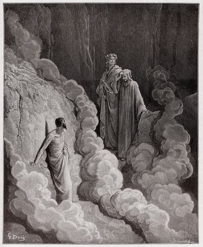 الكوميديا الإلهية (La Divina Commedia ، La Divine Comedie) ، Purgatorio ، كانتو 16: دانتي يتحدث إلى روح ماركو لومباردو - بقلم دانتي أليغييري (1265-1321) - رسم من غوستاف دوري (1832-1883) بواسطة غوستاف دور
