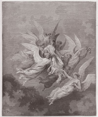 الكوميديا الإلهية (La Divina Commedia ، La Divine Comedie) ، Purgatorio ، كانتو 30: بياتريس بين الملائكة - بقلم دانتي أليغييري (1265-1321) - رسم من غوستاف دوري (1832-1883) بواسطة غوستاف دور