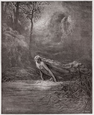الكوميديا الإلهية (La Divina Commedia ، La Divine Comedie) ، Purgatorio ، Canto 31: Dante مغمورة في نهر Lethe - بواسطة Dante Alighieri (1265-1321) - رسم من Gustave Dore (1832-1883) بواسطة غوستاف دور