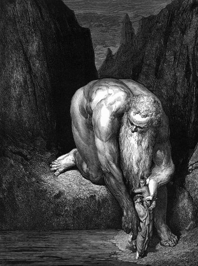 الكوميديا الإلهية لدانتي: العملاق Antaeus. بواسطة غوستاف دور