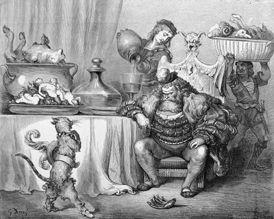 الأوغري يستقبل القط ، رسم توضيحي لـ "Puss in Boots" بقلم تشارلز بيرولت (1628-1703) 1883 بواسطة غوستاف دور