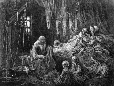 The Rag Merchant&39;s Home - Coulston Street - Whitechapel ، من "London: A Pilgrimage" بواسطة Blanchard Jerrold ، تم نشره عام 1872 بواسطة Gustave Dore