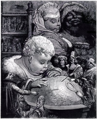 تعليم Gargantua: العملاق ، الطفل ، يدرس العالم مع معلميه ، تحت عيون والديه بواسطة غوستاف دور