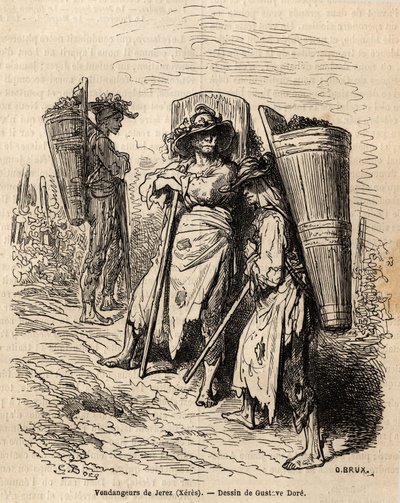 جامعي Xeres. رسم غوستاف دوري (1832-1883) ، لتوضيح رحلته إلى إسبانيا عام 1862 ، مع تش. دافيلير. نقش في "" Le Tour du monde "، تحرير إدوارد شارتون بواسطة غوستاف دور