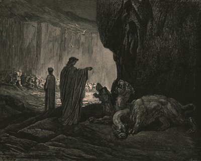 ثم مرشدتي ، تمدد راحتيه على الأرض ، c1890. بواسطة غوستاف دور
