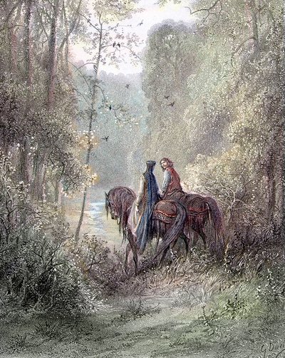 لقد فقدوا تحت بساتين بدت وكأنها جنة من الزهور (Guenièvre و Lancelot) - في "" Guenièvre "لألفريد تينيسون ، مريض. بقلم جوستاف دوريه باريس ، ليبرايري هاتشيت وآخرون بواسطة غوستاف دور
