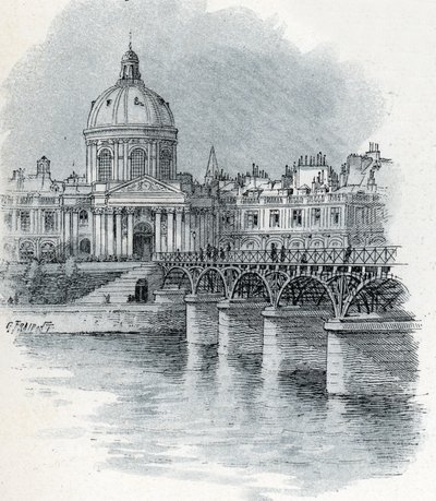 منظر لمعهد فرنسا وجسر جسر الفنون في باريس رسم غوستاف فرايبونت (1849-1923) مأخوذ من لوحة "La seine a travers Paris" لسان جويرس. بواسطة غوستاف فرايبونت