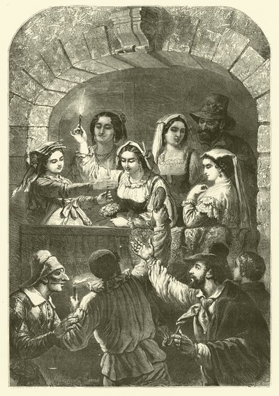 Moccoli, candles used at carnival, Rome (engraving) بواسطة جوستاف جانيت