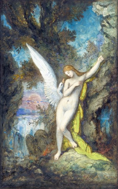 Leda and the Swan par Moreau، Gustave (1826-1898)، - Watercolor، Gouache on Paper، 34،2x22،2 - Private Collection بواسطة غوستاف مورو