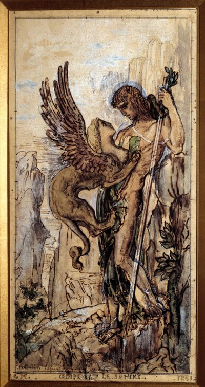 أوديب وأبو الهول رسم غوستاف مورو (1826-1898) 1861 باريس. بواسطة غوستاف مورو