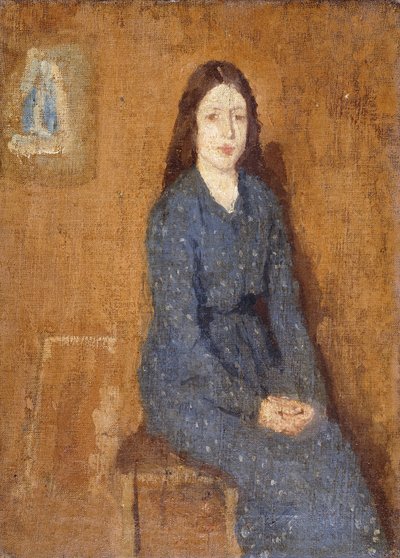 فتاة جالسة ترتدي فستانًا أزرق مرقط ، 1914-1915 بواسطة جوين جون