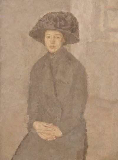 امرأة شابة ترتدي قبعة كبيرة ، 1917-25 (زيت على قماش موضوعة على متنها) بواسطة جوين جون