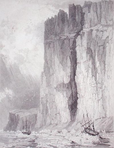 حالة سفن HM Hecla & Fury ، الأول من أغسطس عام 1825 ، من 'Journal of a Third Voyage for Discovery of North West Passage from the Atlantic to the Pacific التى تم أداؤها في السنوات 1824-25 في Hecla and Fury التابعة لجلالة HM ، بمحاولة للوصول إلى لا بواسطة HN (بعد) الرأس