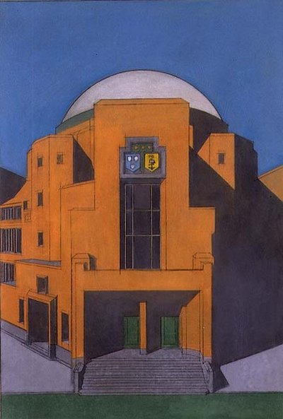 مخطط مدخل متحف Gemeentemuseum في لاهاي (باستيل) بواسطة HP Berlage
