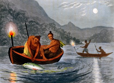 الهنود الحمر يصطادون بواسطة مصباح يدوي في أمريكا الشمالية ، 1813 بواسطة إشعار ح
