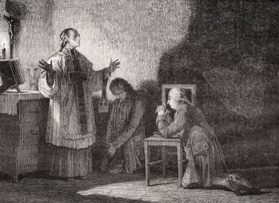 لويس السادس عشر (1754-93) في الصلاة قبل إعدامه بواسطة H. de la Charlerie