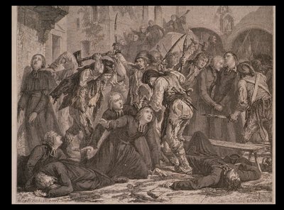 مذبحة الكهنة في سبتمبر 1792 ، نقشها تشارلز موراند بواسطة H. de la Charlerie